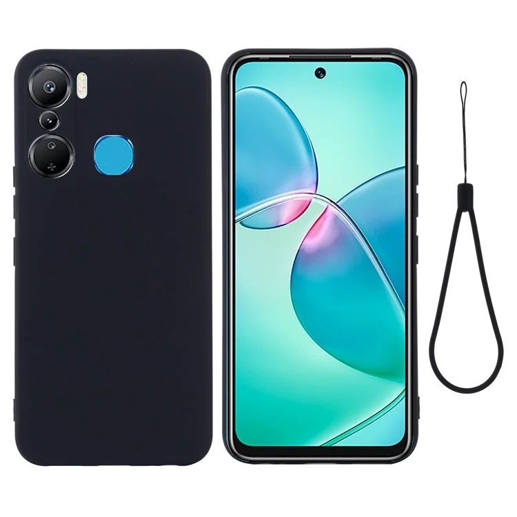 Pour Infinix Hot 12 Pro 4G Mobile Phone Cover Liquid Silicone+Soft Lining Phone Case avec Sangle - Noir