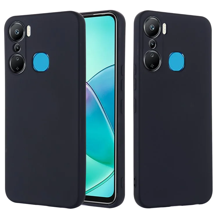 Pour Infinix Hot 12 Pro 4G Mobile Phone Cover Liquid Silicone+Soft Lining Phone Case avec Sangle - Noir