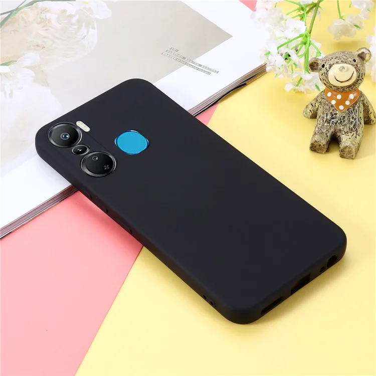 Pour Infinix Hot 12 Pro 4G Mobile Phone Cover Liquid Silicone+Soft Lining Phone Case avec Sangle - Noir