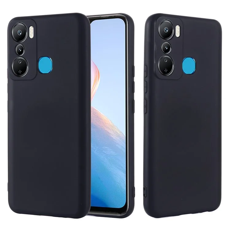 Pour Infinix Hot 20i 4G Slim-Fit Liquid Silicone Phone Case Anti-Scratch Soft Lining Protective Cover with Strap - Noir