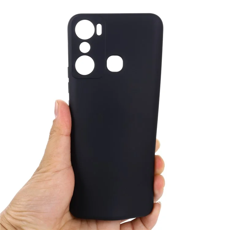 Pour Infinix Hot 20i 4G Slim-Fit Liquid Silicone Phone Case Anti-Scratch Soft Lining Protective Cover with Strap - Noir