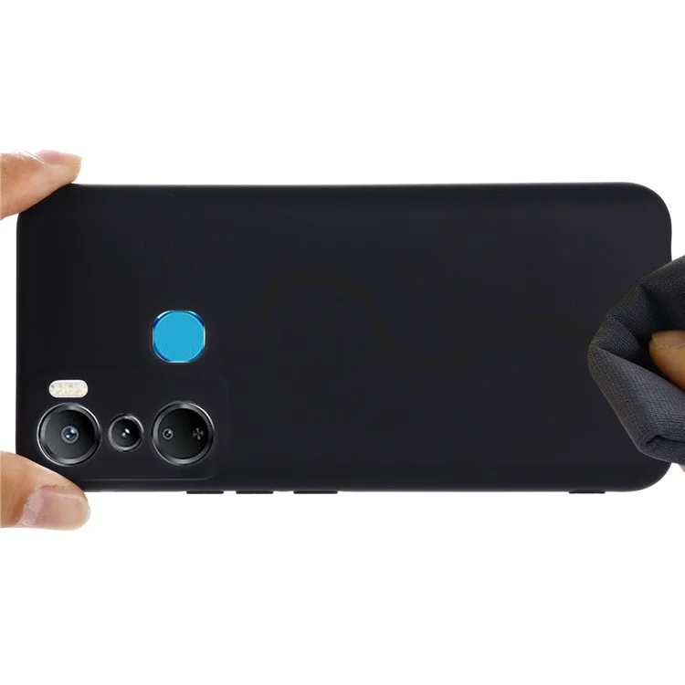 Pour Infinix Hot 20i 4G Slim-Fit Liquid Silicone Phone Case Anti-Scratch Soft Lining Protective Cover with Strap - Noir