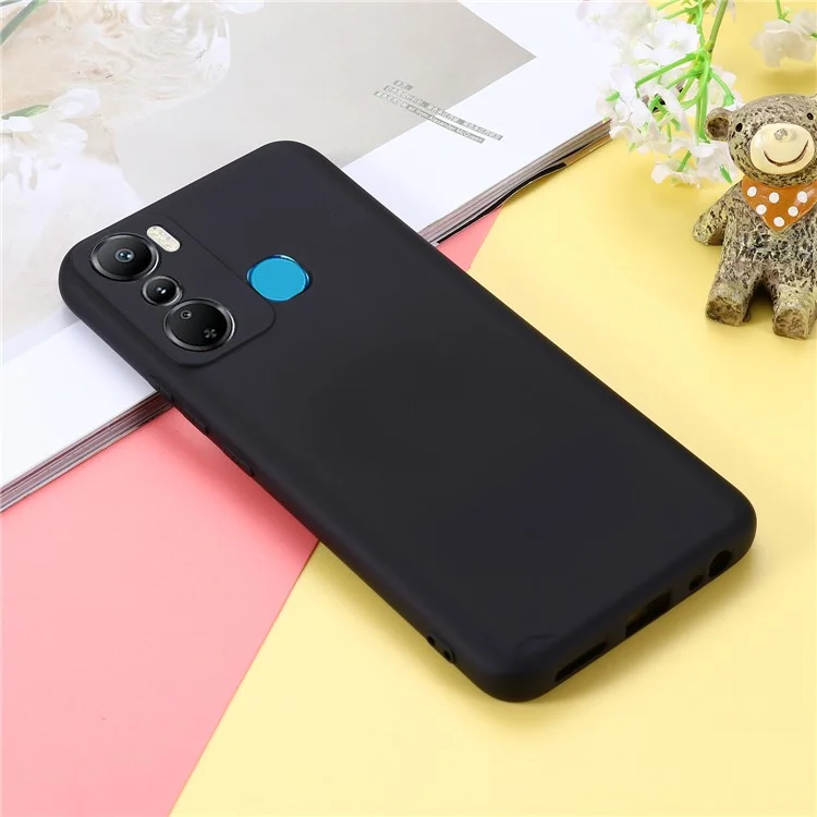 Pour Infinix Hot 20i 4G Slim-Fit Liquid Silicone Phone Case Anti-Scratch Soft Lining Protective Cover with Strap - Noir