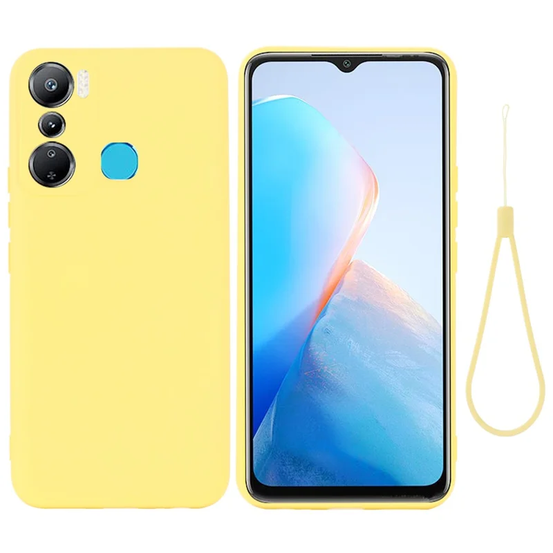 Pour Infinix Hot 20i 4G Slim-Fit Étui en silicone liquide Téléphone Anti-Rayures Doublure douce Couverture de protection avec Dragonne - Jaune