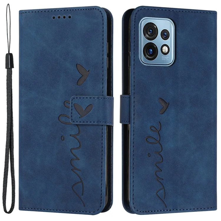 Per Motorola Edge+ (2023) / Edge 40 Pro 5G / Moto X40 5G Custodia in pelle con supporto a portafoglio e cuore impresso - Zaffiro