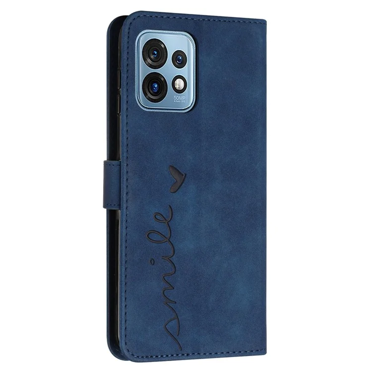 Per Motorola Edge+ (2023) / Edge 40 Pro 5G / Moto X40 5G Custodia in pelle con supporto a portafoglio e cuore impresso - Zaffiro