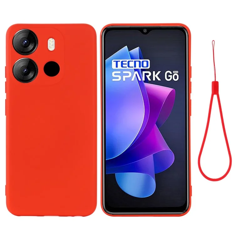 For TECNO Spark Go 2023 4G / Pop 7 Pro 4G / Pop 7 4G Liquid Silicone Cell Phone Case Anti-Scratch Soft Lining Cover with Strap - Red