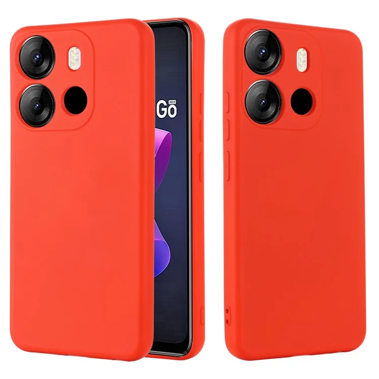 For TECNO Spark Go 2023 4G / Pop 7 Pro 4G / Pop 7 4G Liquid Silicone Cell Phone Case Anti-Scratch Soft Lining Cover with Strap - Red