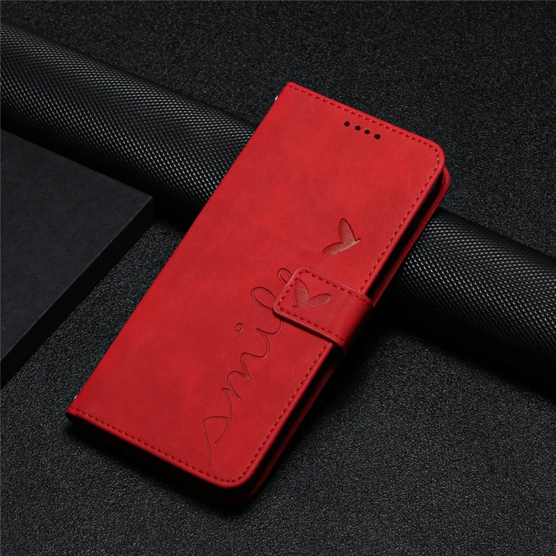 For Motorola Moto E13 4G Phone Leather Case Wallet Stand Heart Shape Phone Cover with Shoulder Strap - Red