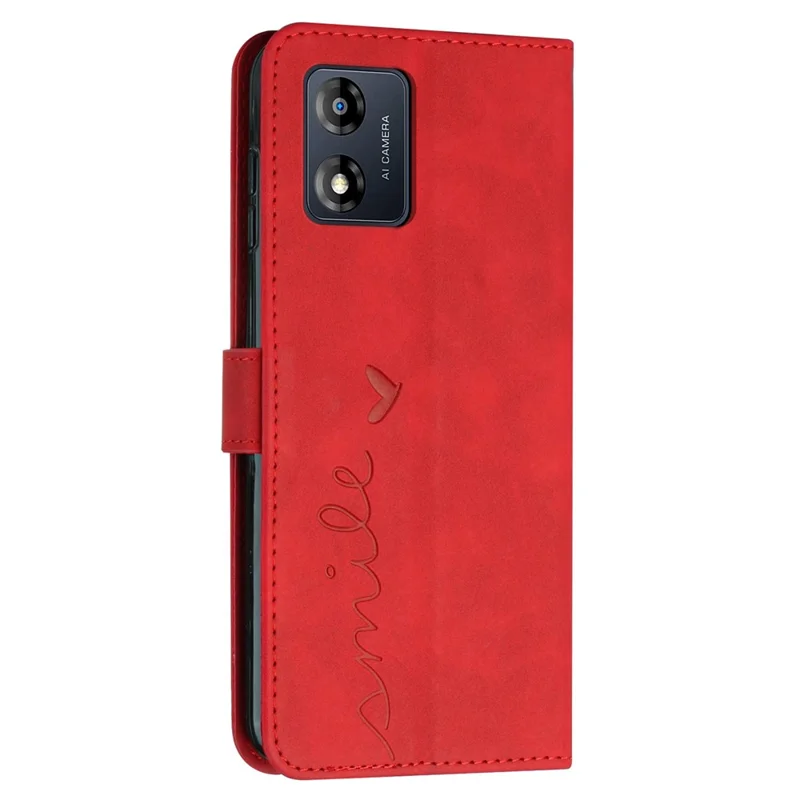 For Motorola Moto E13 4G Phone Leather Case Wallet Stand Heart Shape Phone Cover with Shoulder Strap - Red