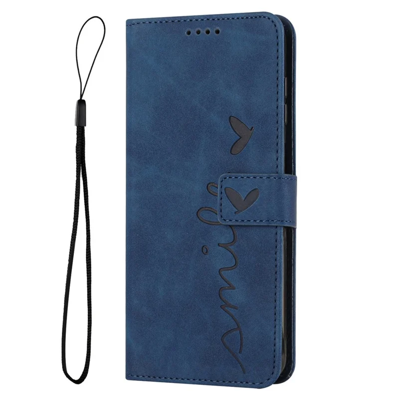 Flip Shell para Motorola Moto E13 4G con correa Impreso con forma de corazón Cartera Estuche de teléfono de cuero con soporte - Zafiro