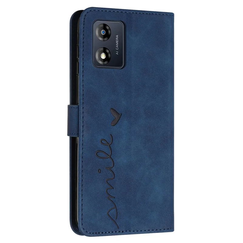 Flip Shell para Motorola Moto E13 4G con correa Impreso con forma de corazón Cartera Estuche de teléfono de cuero con soporte - Zafiro