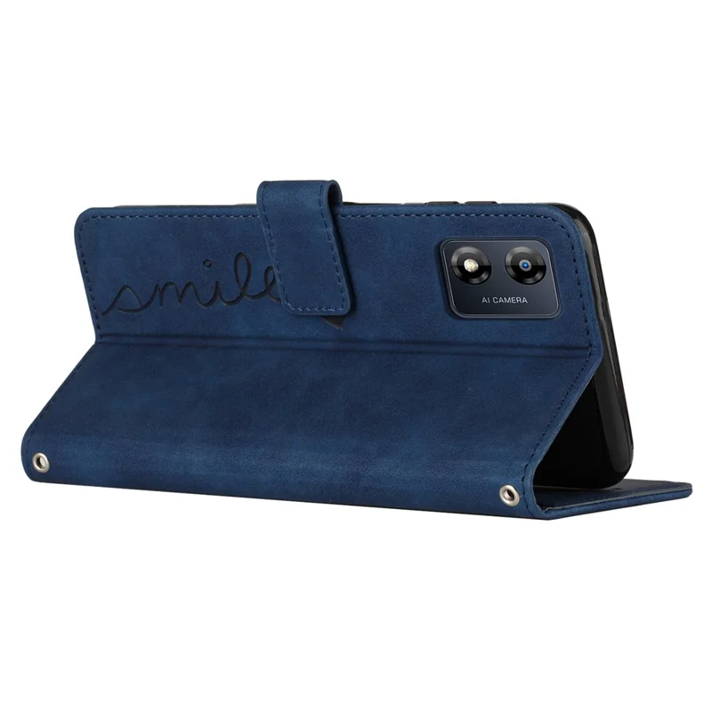 Flip Shell para Motorola Moto E13 4G con correa Impreso con forma de corazón Cartera Estuche de teléfono de cuero con soporte - Zafiro