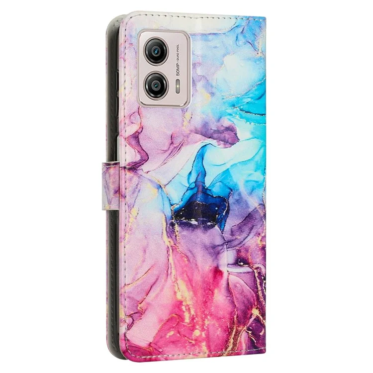 Чехол для мобильного телефона Motorola Moto G73 5G, кожаный, с мраморным узором, с бумажником и подставкой, с ремешком на запястье - розовый / фиолетовый
