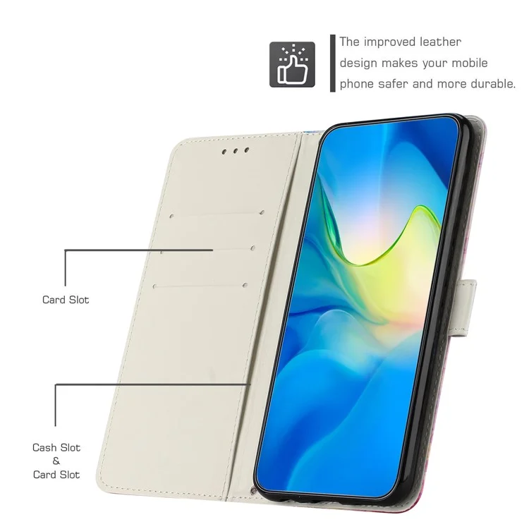 Чехол для мобильного телефона Motorola Moto G73 5G, кожаный, с мраморным узором, с бумажником и подставкой, с ремешком на запястье - розовый / фиолетовый