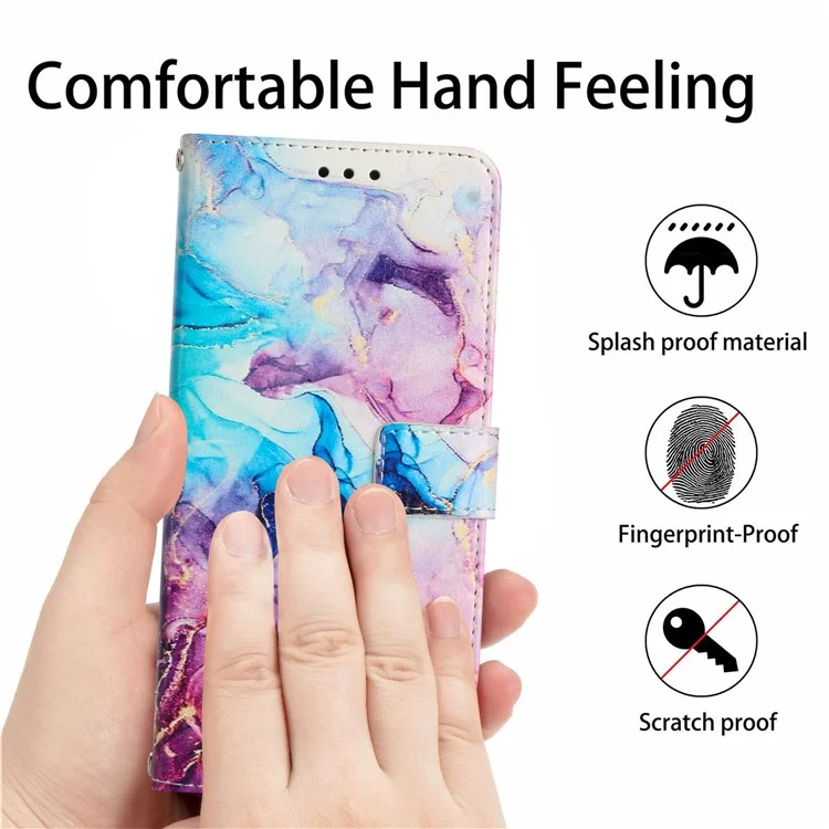 Чехол для мобильного телефона Motorola Moto G73 5G, кожаный, с мраморным узором, с бумажником и подставкой, с ремешком на запястье - розовый / фиолетовый