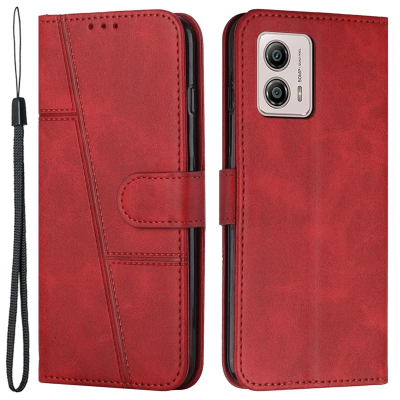 For Motorola Moto G73 5G Leather Phone Case Wallet Phone Stand Cover - Red