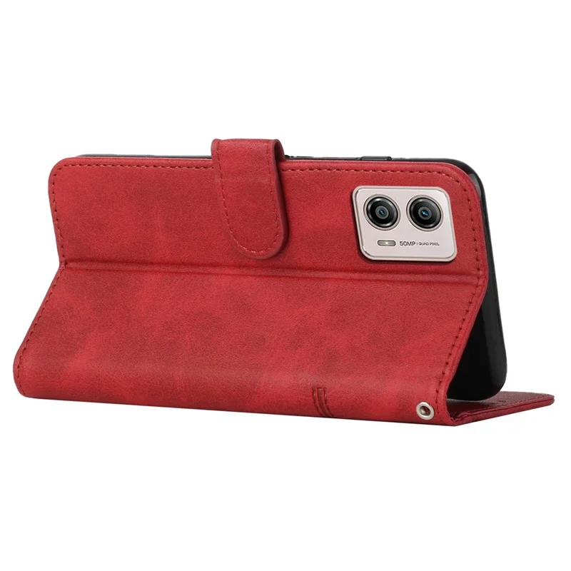 For Motorola Moto G73 5G Leather Phone Case Wallet Phone Stand Cover - Red