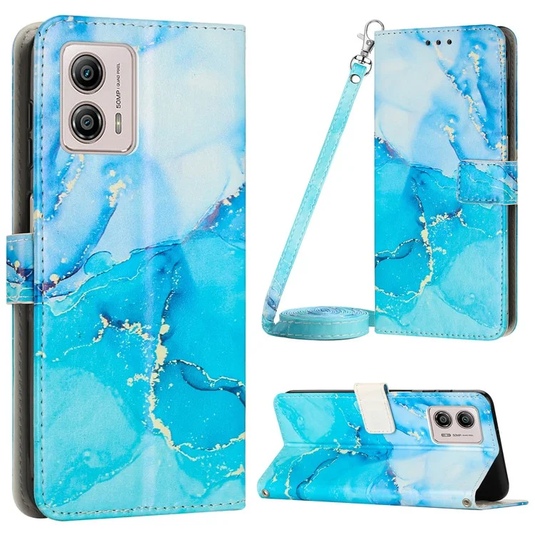 Custodia per telefono con motivo marmorizzato per Motorola Moto G53 5G / G13 4G / G23 4G, custodia con supporto e tracolla - Blu / Verde