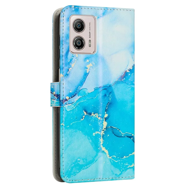 Custodia per telefono con motivo marmorizzato per Motorola Moto G53 5G / G13 4G / G23 4G, custodia con supporto e tracolla - Blu / Verde
