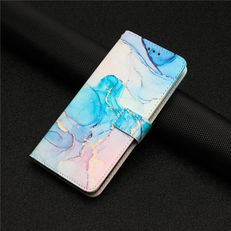 Для Motorola Moto G53 5G / G13 4G / G23 4G Marble Pattern Кожаный чехол для телефона Бумажник Подставка с ремешком на запястье - Розовый / Зеленый