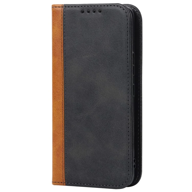 Para Samsung Galaxy S22 5G PU Leather Phone Case Bi-color Splicing Wallet Phone Stand Cover - Negro / Amarillo