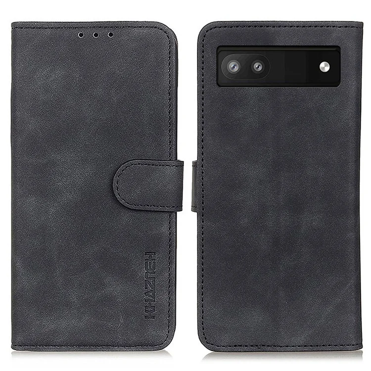 KHAZNEH per Google Pixel 7a Phone Custodia in Pelle Texture Retrò Custodia con Supporto Portafoglio - Nero