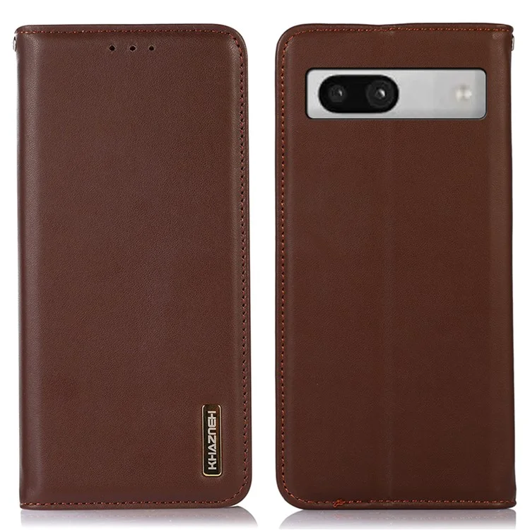 KHAZNEH для Google Pixel 7a Genuine Cowhide Leather Phone Cover Stand Wallet Phone Case with RFID Blocking - Brown