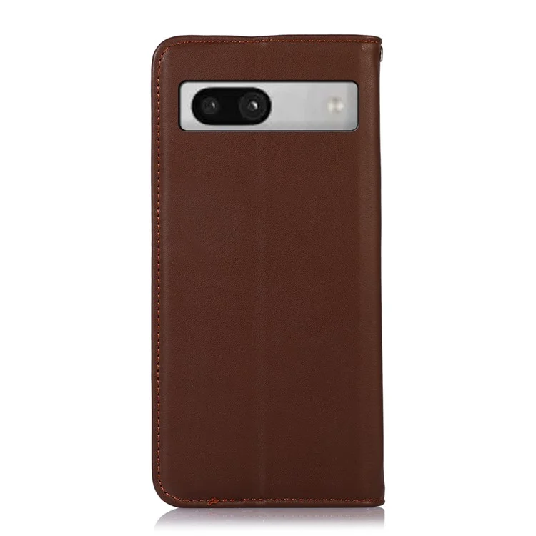 KHAZNEH для Google Pixel 7a Genuine Cowhide Leather Phone Cover Stand Wallet Phone Case with RFID Blocking - Brown