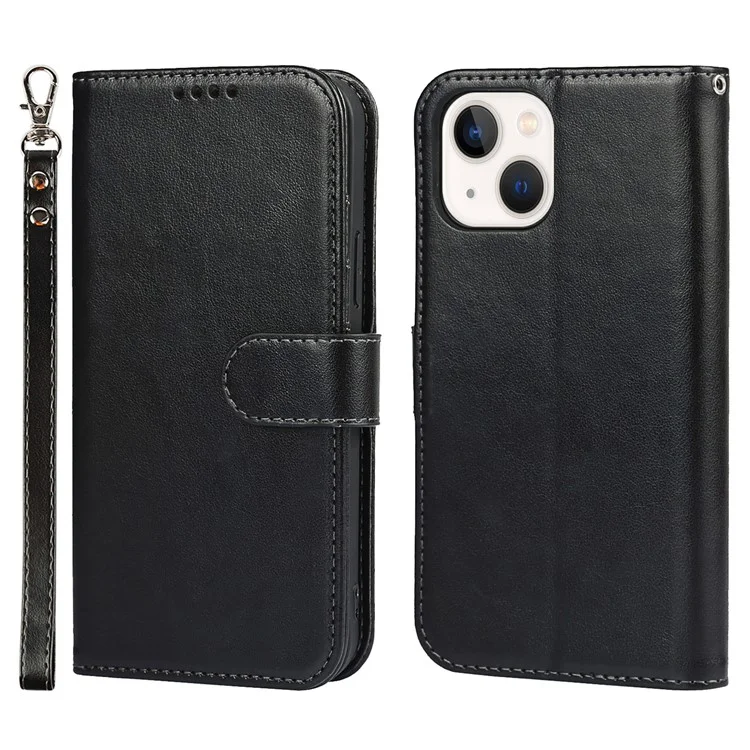 Per iPhone 14 Wallet Phone Case R61 Texture Felled Seam PU Leather Phone Stand Cover - Nero