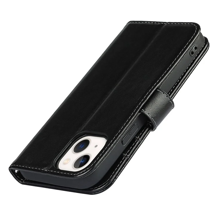 Per iPhone 14 Wallet Phone Case R61 Texture Felled Seam PU Leather Phone Stand Cover - Nero
