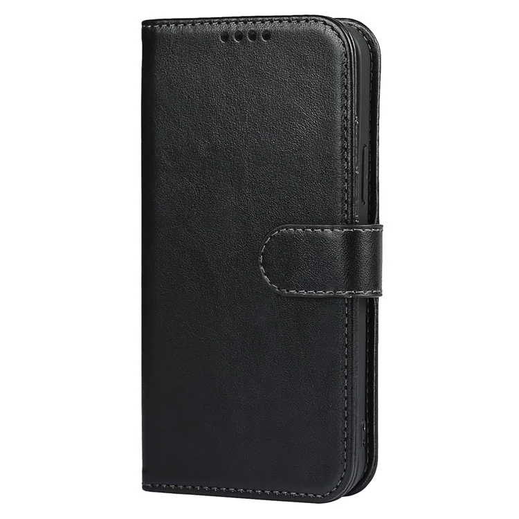 Per iPhone 14 Wallet Phone Case R61 Texture Felled Seam PU Leather Phone Stand Cover - Nero