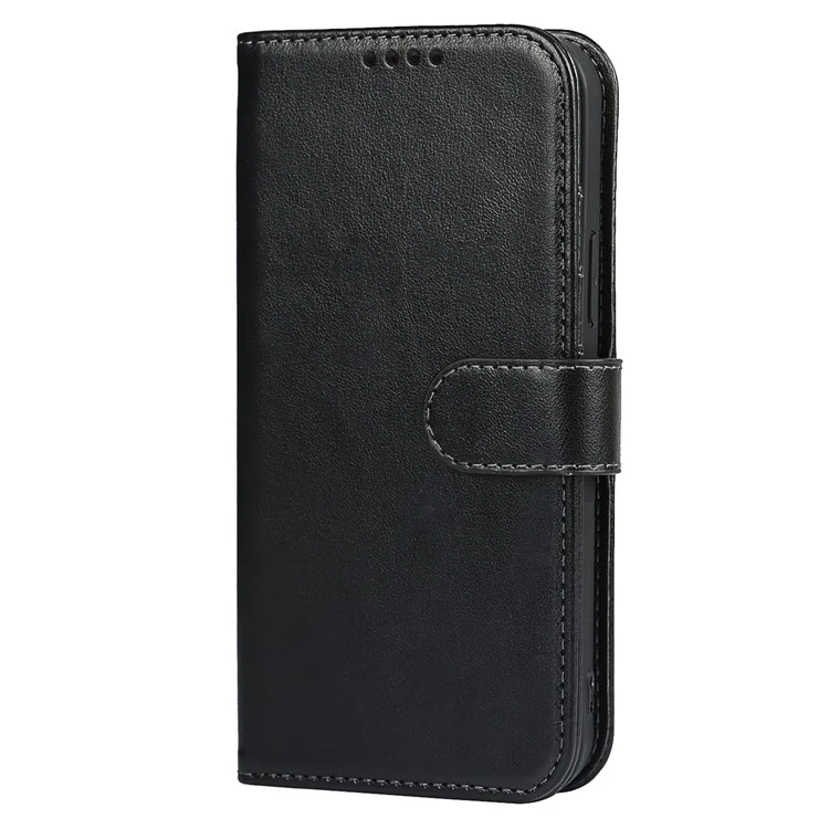 For iPhone 14 Pro Max Leather Phone Cover R61 Texture Felled Seam Phone Case with Wallet Stand - Black