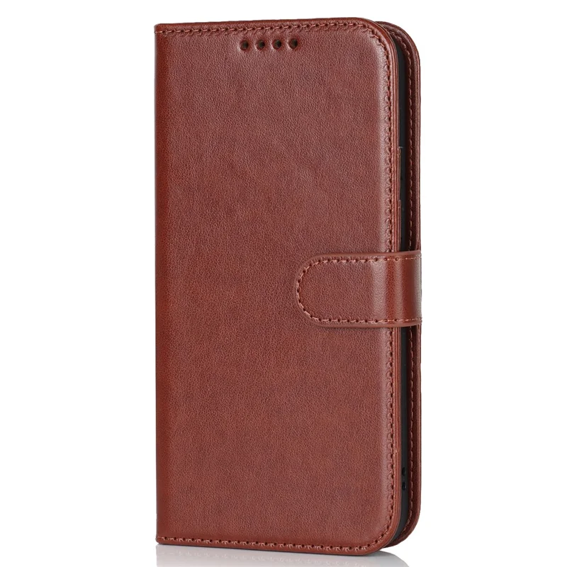 For iPhone 14 Pro Max Leather Phone Cover R61 Texture Felled Seam Phone Case with Wallet Stand - Brown