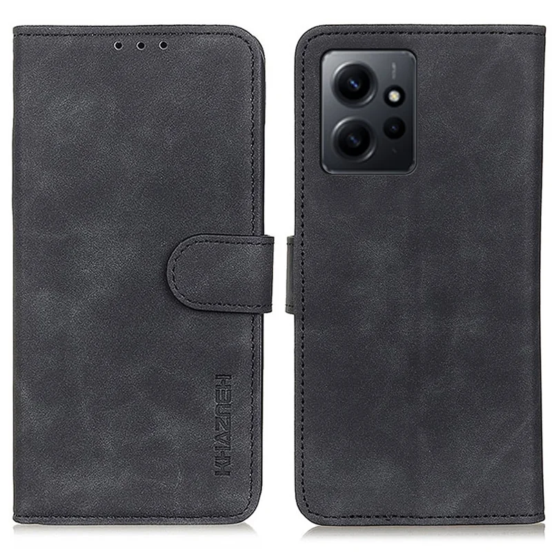 KHAZNEH Für Xiaomi Redmi Note 12 4G Ständer Handyhülle Retro-Textur Geldbörse PU-Leder Handyhülle - Schwarz