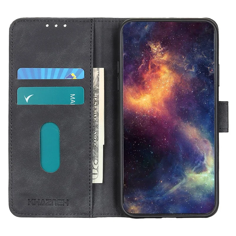 KHAZNEH Für Xiaomi Redmi Note 12 4G Ständer Handyhülle Retro-Textur Geldbörse PU-Leder Handyhülle - Schwarz