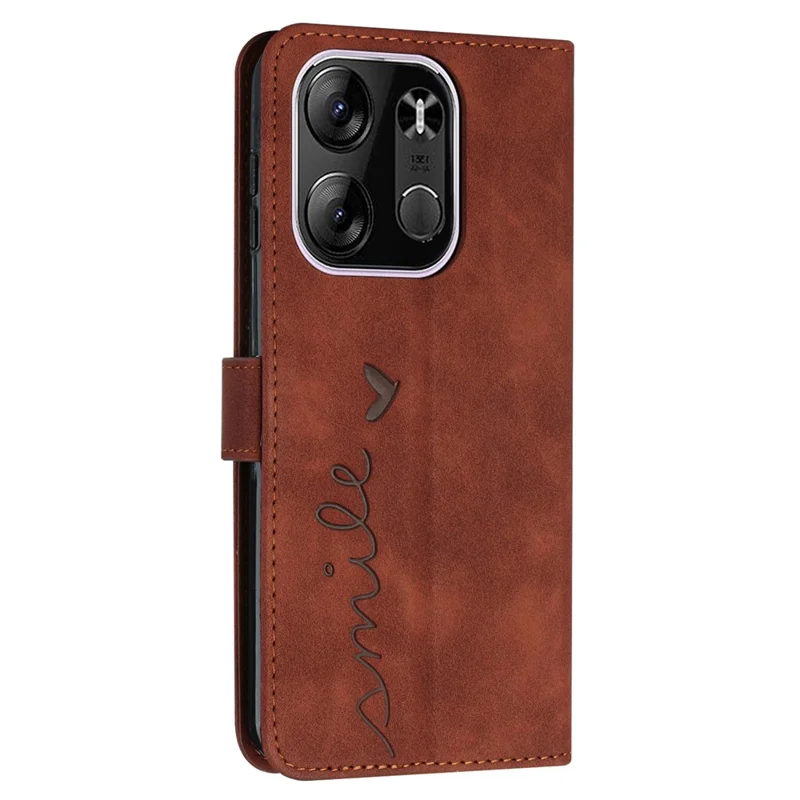 Stand Shell for TECNO Spark Go 2023 4G Imprinted Heart Shape Leather Wallet Cover Phone Case with Strap - Brown