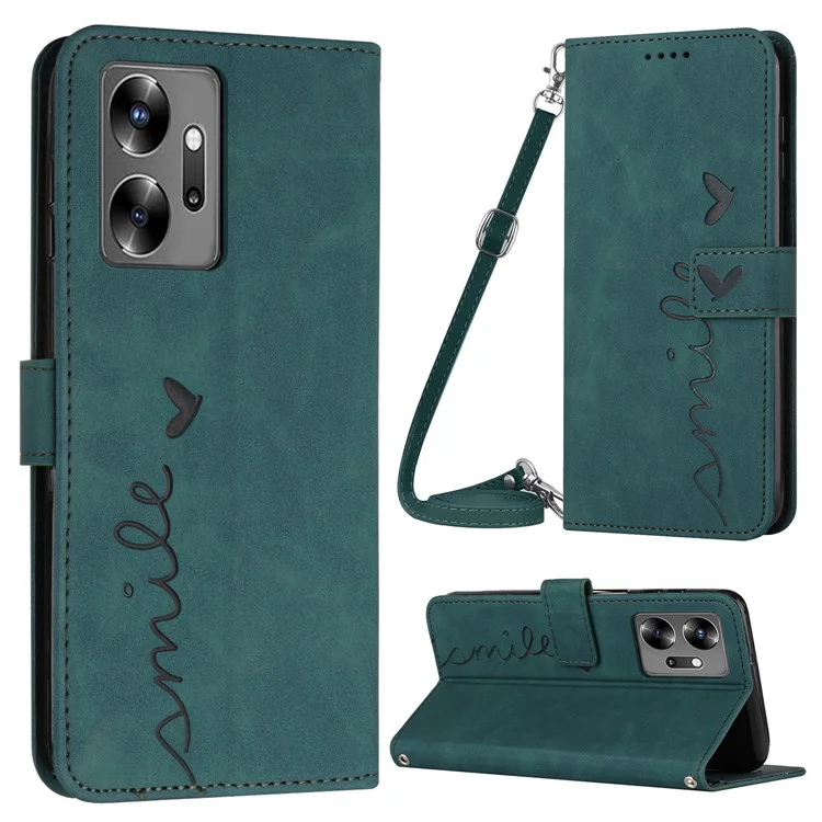 Pour Infinix Zero 20 4G Anti-Drop Wallet Stand Heart Shape Leather Cover Phone Case avec Sangle d'épaule - Vert