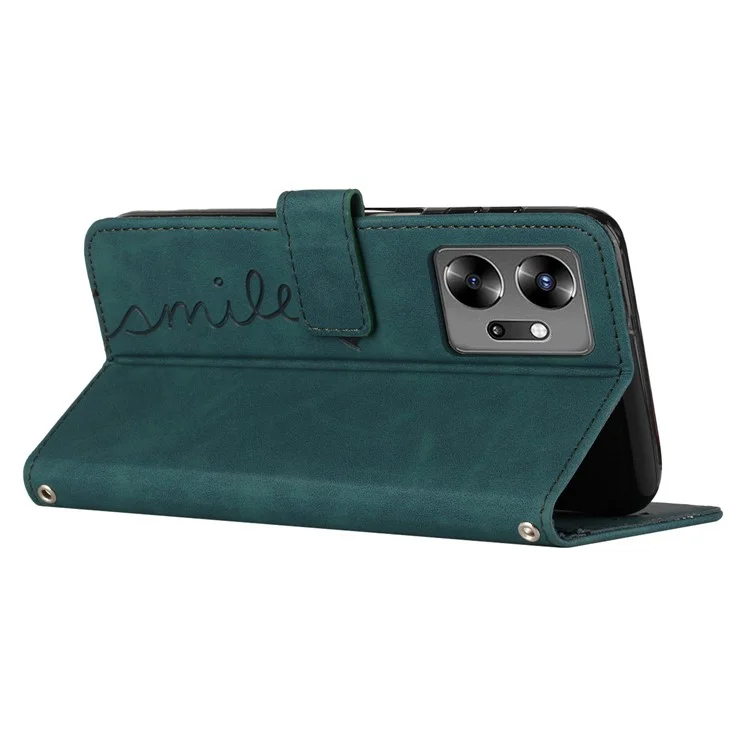Pour Infinix Zero 20 4G Anti-Drop Wallet Stand Heart Shape Leather Cover Phone Case avec Sangle d'épaule - Vert