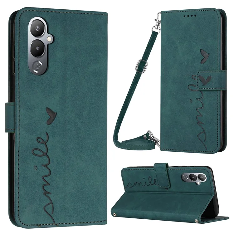 Cover per telefono per TECNO Pova 4 4G Wallet Stand Heart Shape Custodia in pelle con cinturino per la spalla - Verde
