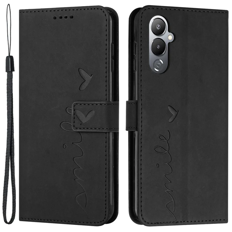 Stand Wallet Shell para TECNO Pova 4 4G Capa de Couro com Impressão em Formato de Coração - Preta