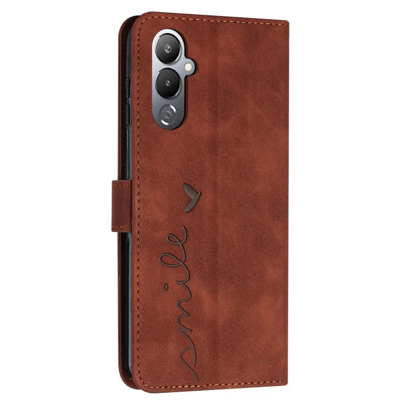 For TECNO Pova 4 Pro 4G Imprinted Heart Shape Leather Phone Cover Stand Wallet Phone Case with Strap - Brown