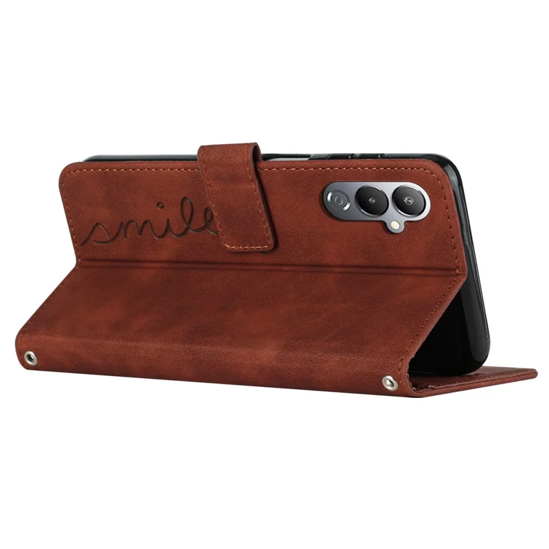 For TECNO Pova 4 Pro 4G Imprinted Heart Shape Leather Phone Cover Stand Wallet Phone Case with Strap - Brown