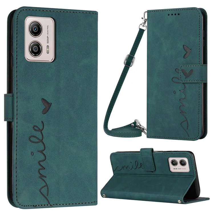 Para Motorola Moto G53 5G / G23 4G / G13 4G Funda de Teléfono con Cartera en Forma de Corazón con Impresión de PU Leather Stand Cover - Verde