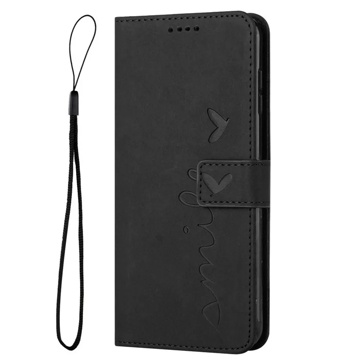 Para Motorola Moto G53 5G / G13 4G / G23 4G Funda de teléfono con soporte en forma de corazón impreso Cartera Funda de piel con correa - Negro