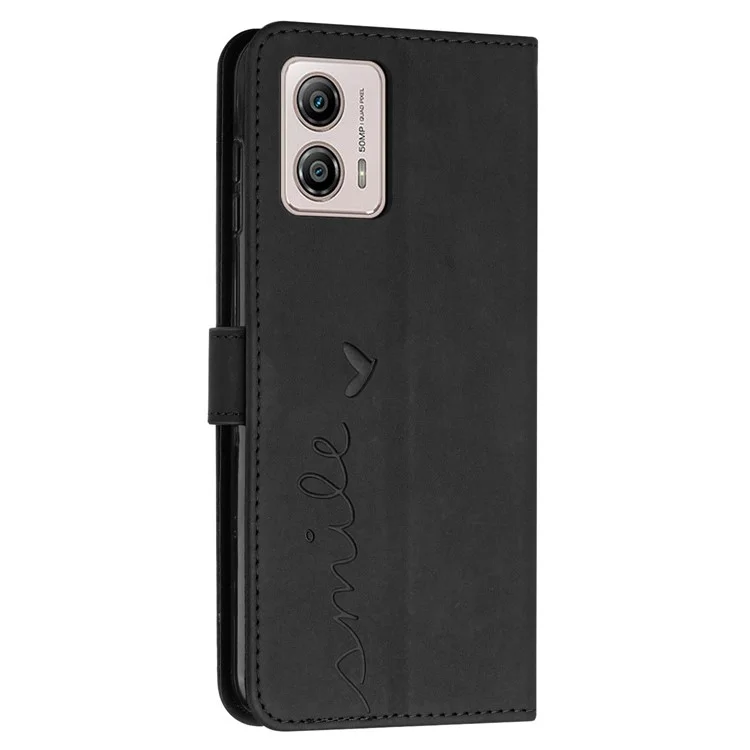 Para Motorola Moto G53 5G / G13 4G / G23 4G Funda de teléfono con soporte en forma de corazón impreso Cartera Funda de piel con correa - Negro
