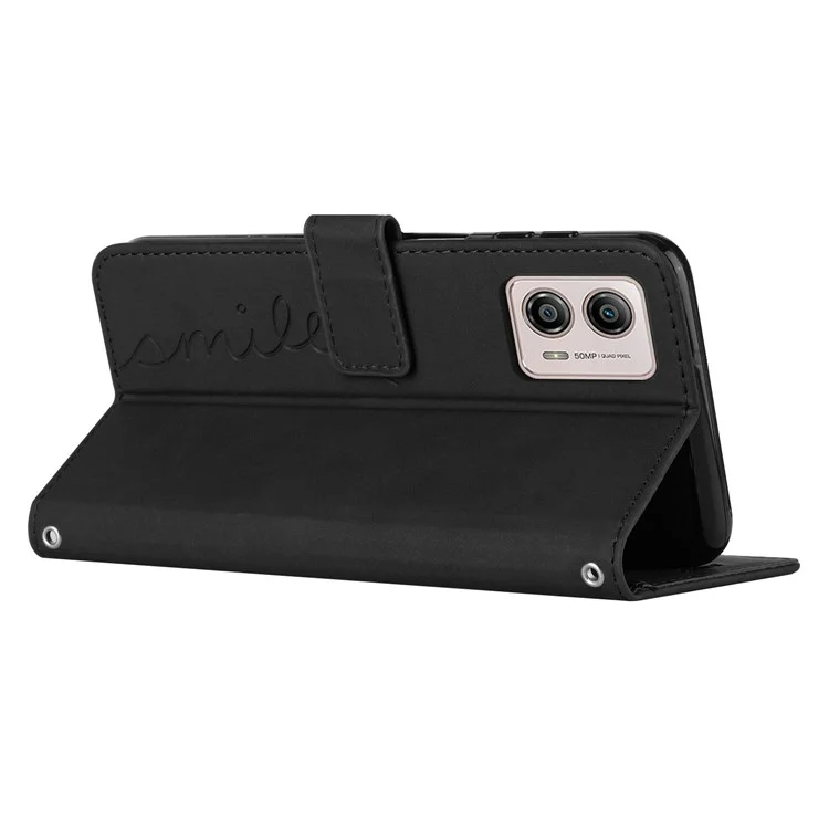 Para Motorola Moto G53 5G / G13 4G / G23 4G Funda de teléfono con soporte en forma de corazón impreso Cartera Funda de piel con correa - Negro