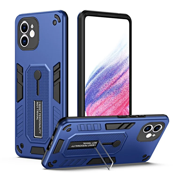 Funda para iPhone 12 de 6.1 pulgadas Caso de teléfono móvil Silicona Anillo Correa TPU+PC a prueba de golpes Cubierta de teléfono con soporte metálico - Azul