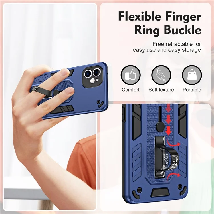Funda para iPhone 12 de 6.1 pulgadas Caso de teléfono móvil Silicona Anillo Correa TPU+PC a prueba de golpes Cubierta de teléfono con soporte metálico - Azul