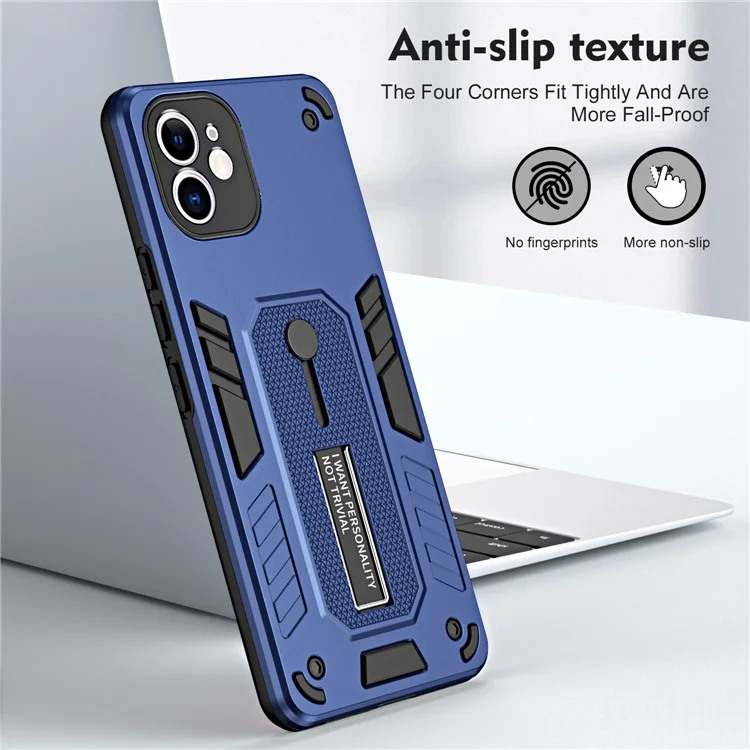 Funda para iPhone 12 de 6.1 pulgadas Caso de teléfono móvil Silicona Anillo Correa TPU+PC a prueba de golpes Cubierta de teléfono con soporte metálico - Azul